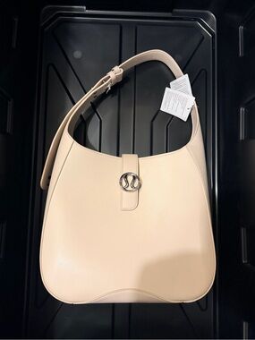 Lululemon Cream faux-Leather Shoulder Bag with Silver Accent